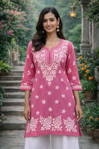 Soft Cotton Dusty Rose Pink short Kurti