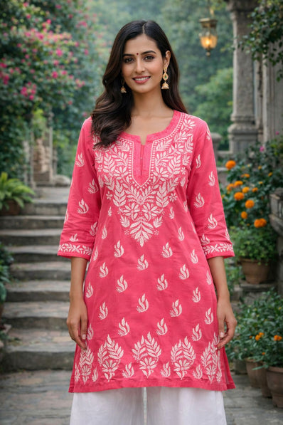 Deep Peach Masline Short Kurti