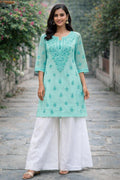 Turquoise Blue Georgette Short Kurta