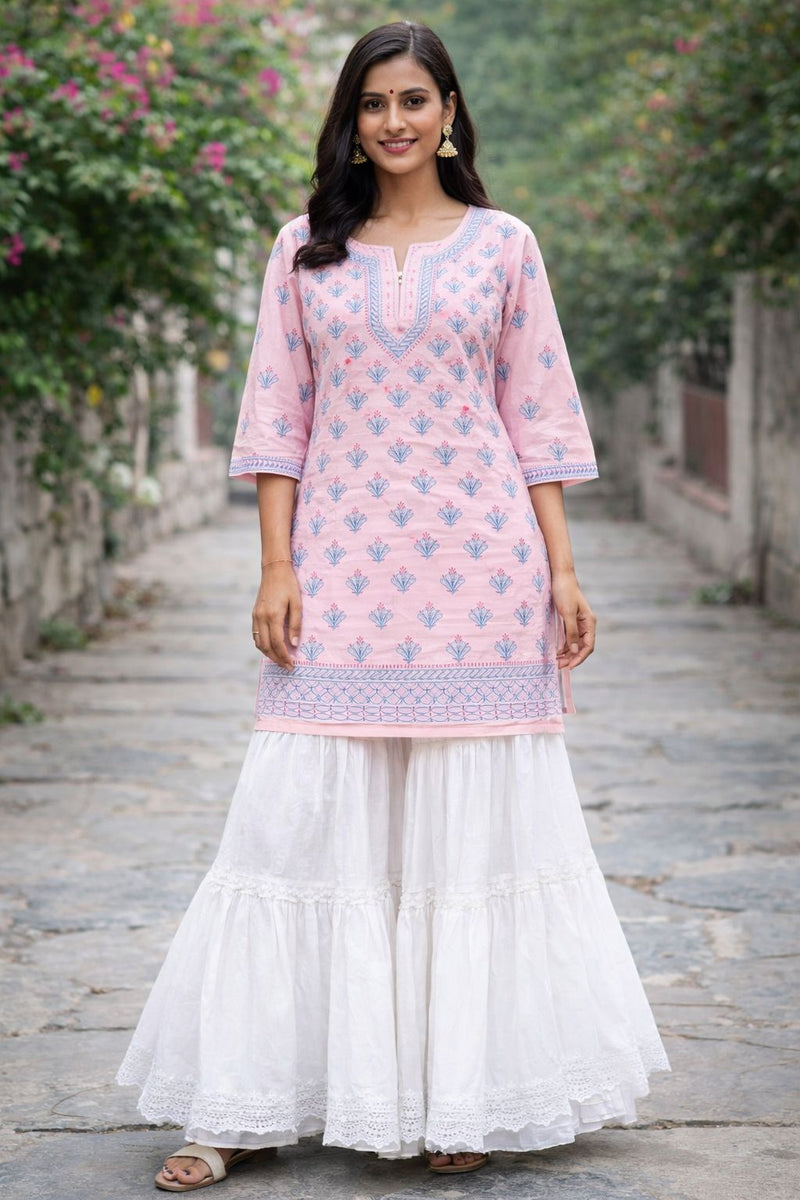 Pastel Pink Buti Chikankari Kurti