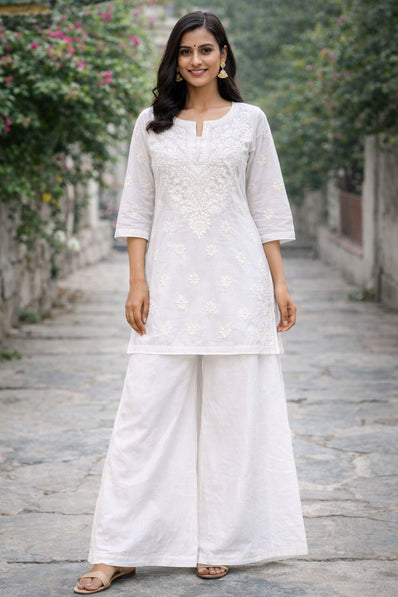 White Chanderi Short Kurti