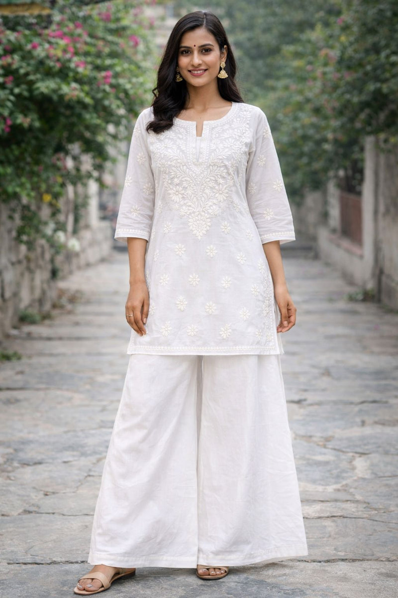 White Chanderi Short Kurti