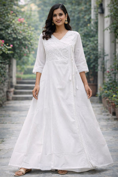 White Color Angarkha Style Dress