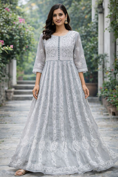 Grey Color Chiffon Anarkali