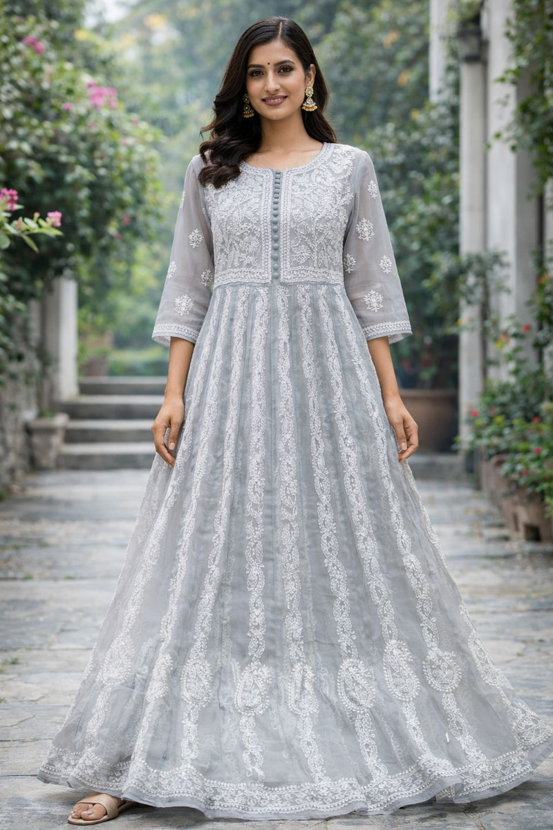 Grey Color Chiffon Anarkali